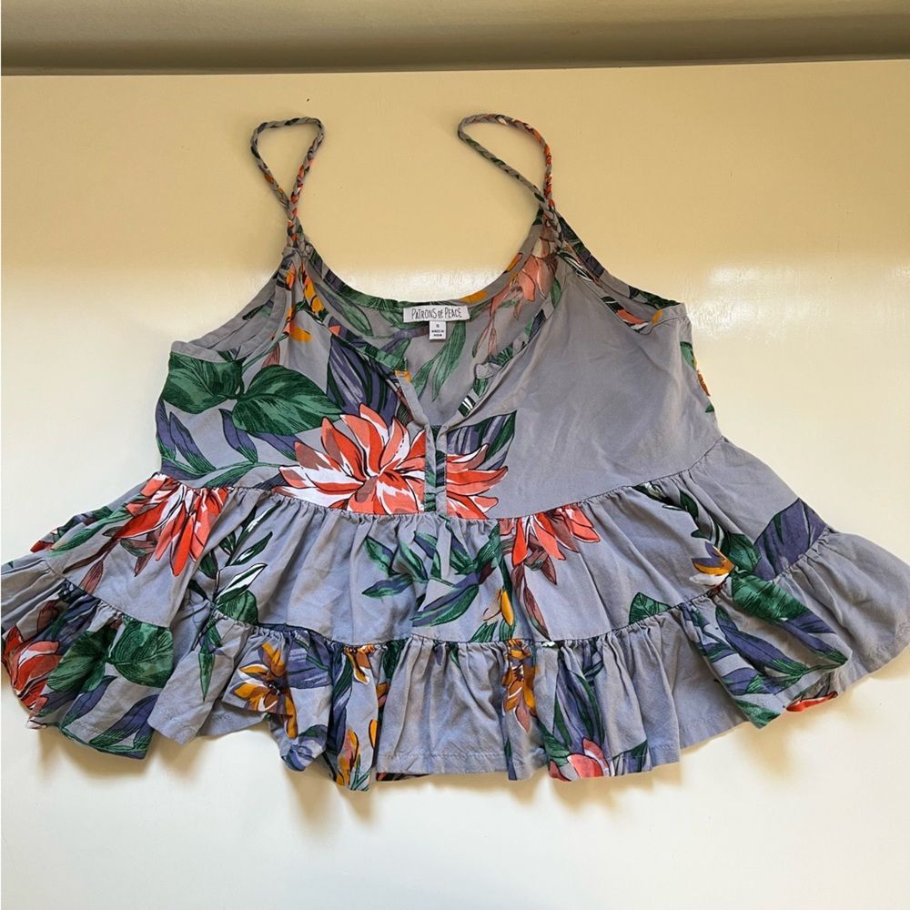 Patrons of Peace Anthropologie Top Tiered Crop Peplum Swingy Tank Size Small